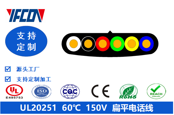 UL 20251  60℃  150V  扁平电话线